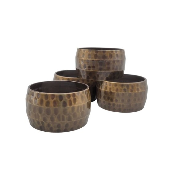 Hammered Brass Napkin Rings Antiqued Finish Round Set of 4 - Picture 1 of 6